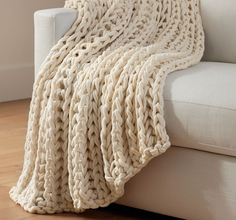 Chunky Ribbed Handknit Throw Blanket