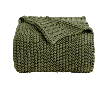 olive green fisherman knitted throw blanket