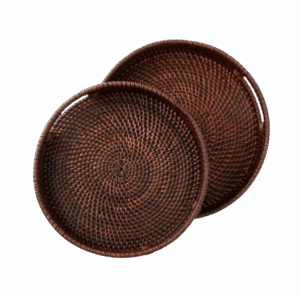 Dark Brown Rattan Round Trays (Set of 2)