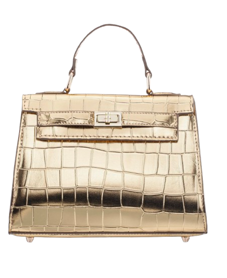 Croc-Embossed Gold Handbag