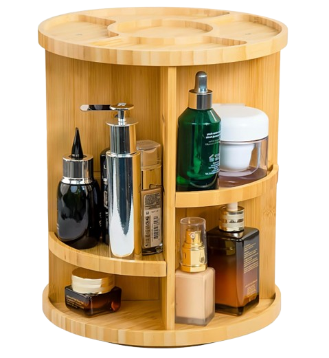 Rotating Bamboo Cosmetic Organizer