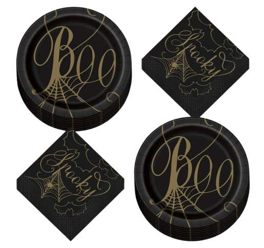 Halloween Black and Gold Paper Plates and Napkins