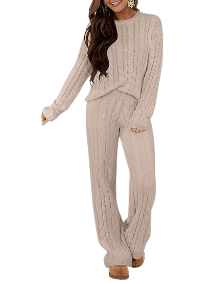 MEROKEETY Cable Knit Lounge Set