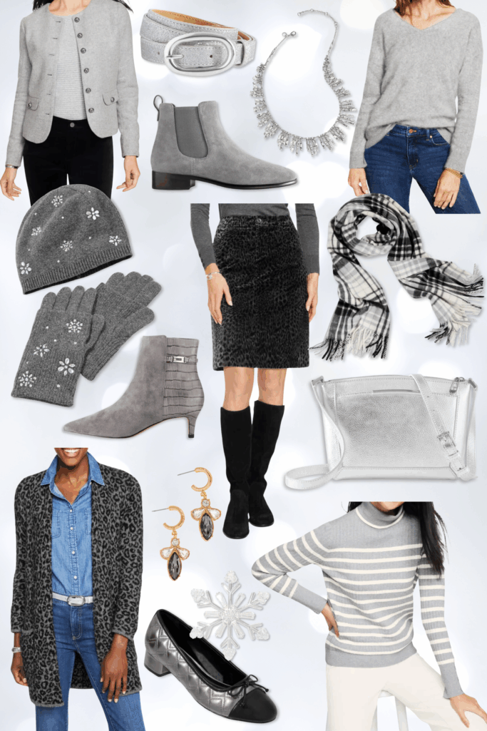 Talbots Sale outfits in silver and grey
