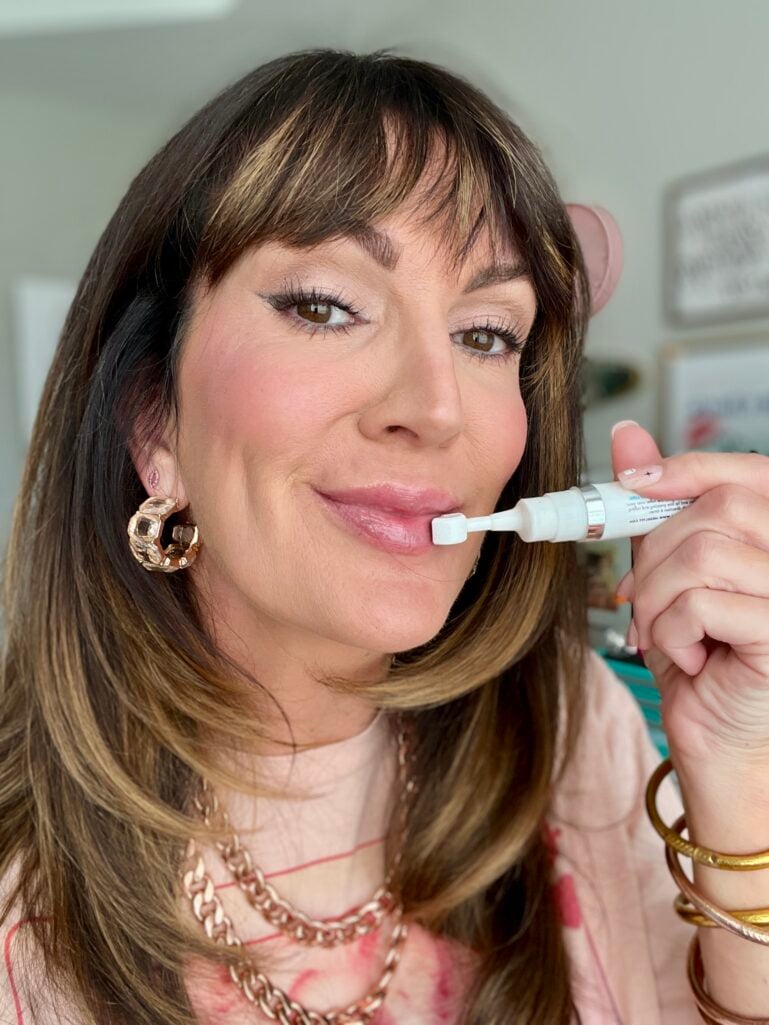 over 40 woman microneedling lips