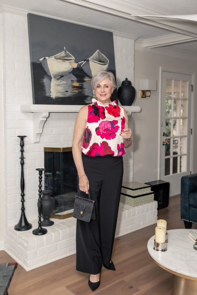 floral blouse holiday outfit women over 50