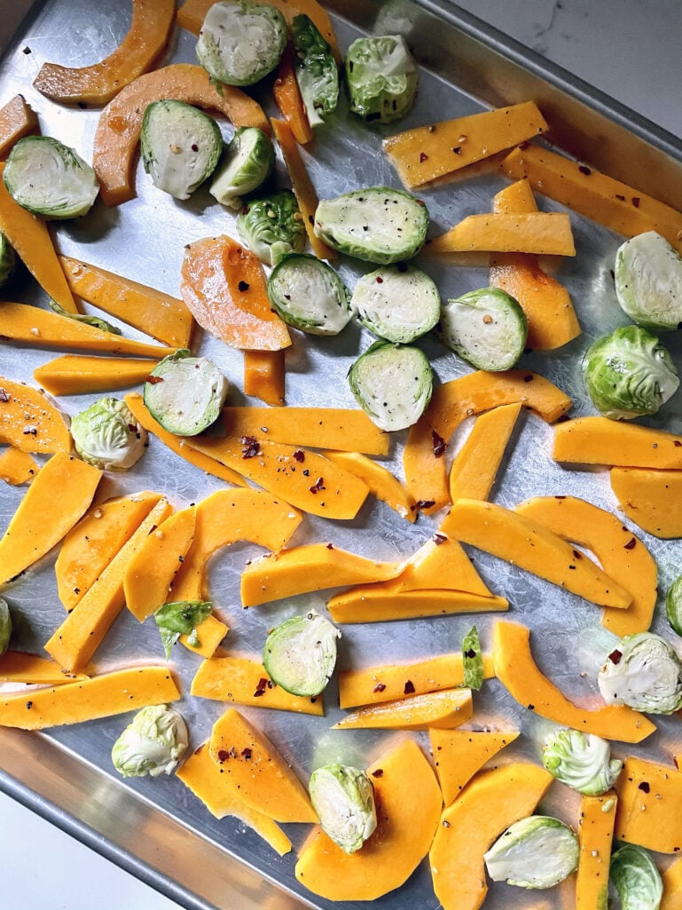roasting butternut squash and brussels sprouts