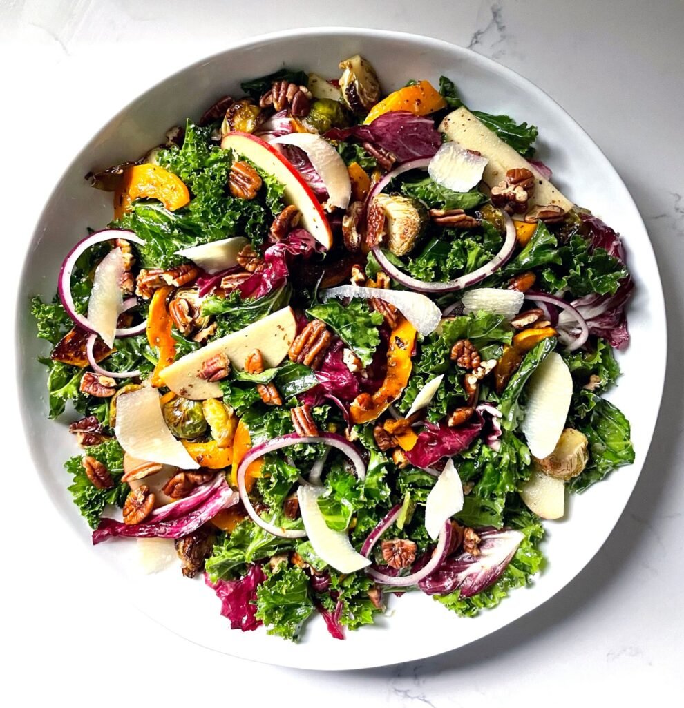 Fall Harvest Salad with roasted butternut squash and kale