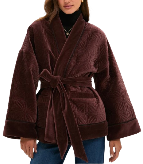 Tuckernuck Chocolate Quilted Velvet Simone Wrap Jacket (Petite-Friendly Fit)