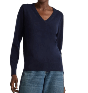 Quince Navy Cashmere V-Neck Sweater