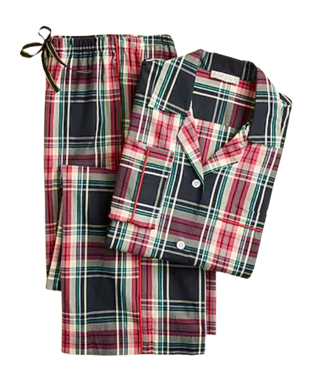 Cotton Long-Sleeve Pajama Set in Stewart Tartan