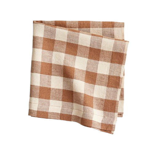 Neutral-toned buffalo check plaid linen napkins for Thanksgiving table place setting