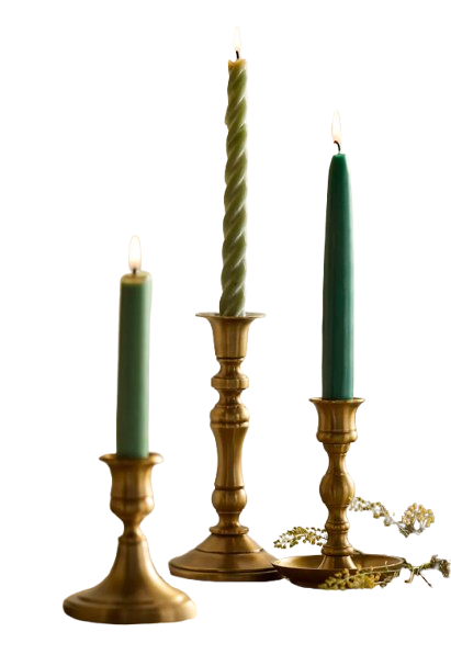 vintage-inspired brass candlestick holders in varying heights for taper candles