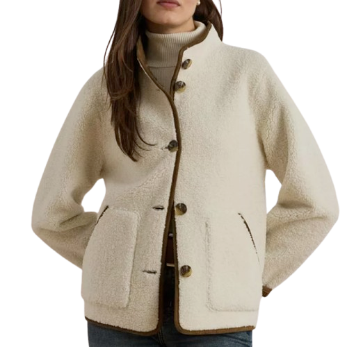 Faux Suede Trim Sherpa Jacket