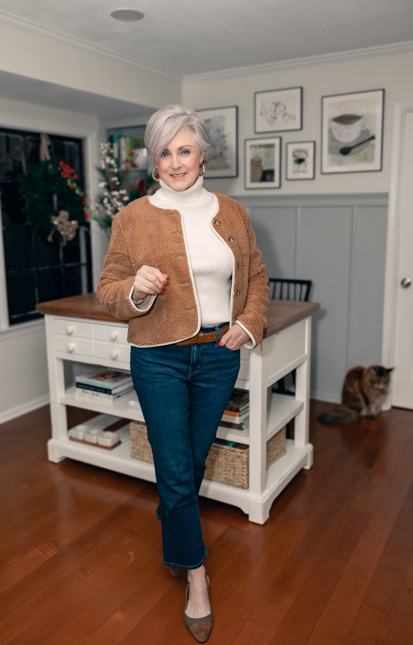 woman over 40 in Christmas party outfit