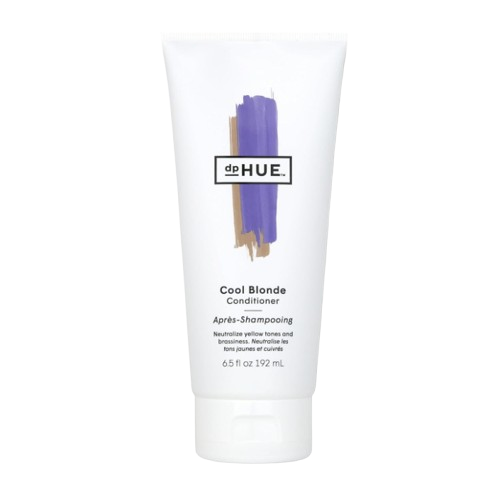 dpHUE Cool Blonde Conditioner in a white tube with a purple and gold brushstroke design, made to neutralize yellow tones and brassiness.