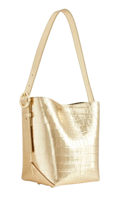 Croc Embossed Leather Bucket Bag