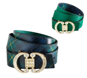 Crystal Embellished Reversible Pebble Leather Belt