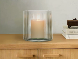 Green Glass Ribbed Hurricane Candle Holder