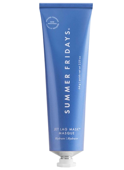 Summer Fridays Jet Lag Mask in blue squeeze tube, hydrating overnight face mask designed to restore dry, tired winter skin.
