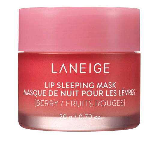 Laneige Lip Sleeping Mask in a pink jar labeled Berry. An overnight lip treatment designed to hydrate, smooth, and soften dry lips using berry extracts and moisturizing oils.