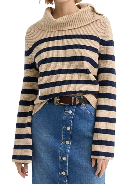 LOFT Striped Button Neck Sweater