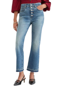 LOFT Button Front High Rise Kick Crop Jeans in Mid Vintage Wash