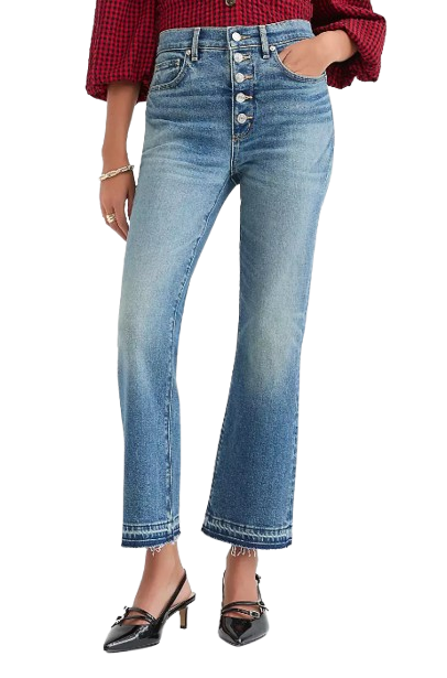 LOFT Button Front High Rise Kick Crop Jeans in Mid Vintage Wash