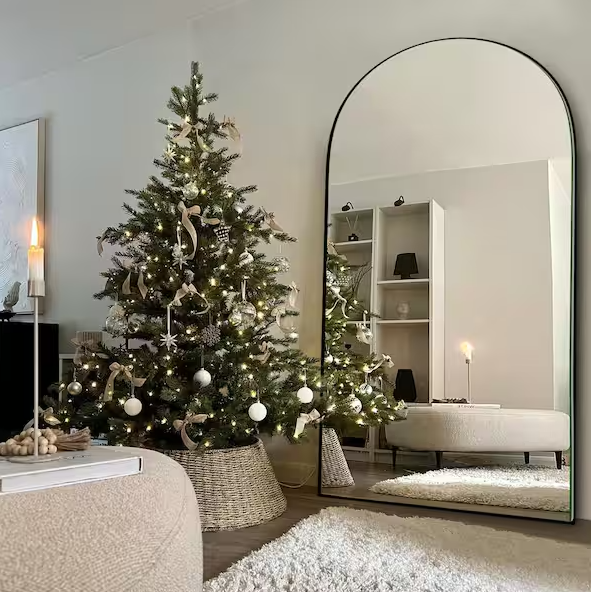 Oversized Arch Wood Full Length Black Mirror