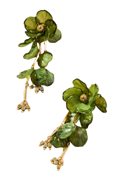 Anthropologie – Floral Drop Earrings (Olive)