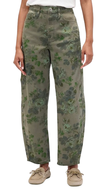 High Rise Print Barrel Jeans