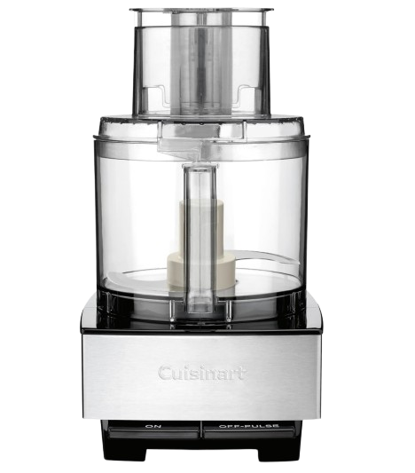 Cuisinart 14-cup food processor with clear work bowl, stainless steel slicing and shredding discs, and wide feed tube for chopping, slicing, and mixing.