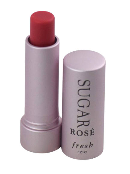 Fresh Sugar Rosé Lip Treatment SPF 15 in blush-pink tube with matching cap, featuring a sheer rosy balm stick designed to hydrate and protect lips.