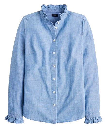 J.Crew Factory Chambray Ruffle Button Down