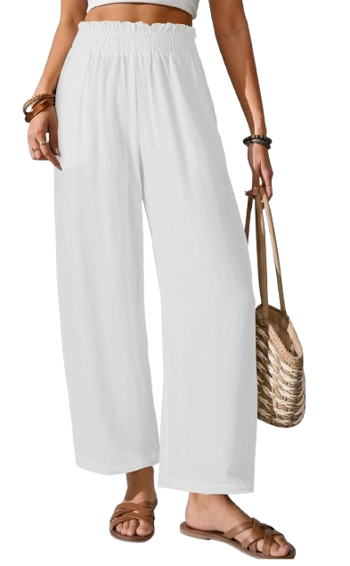Smocked Waist Linen Blend pants