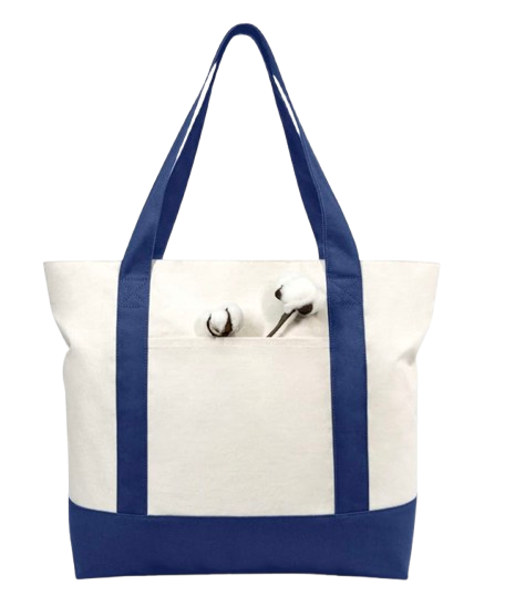 Cotton canvas tote with navy straps