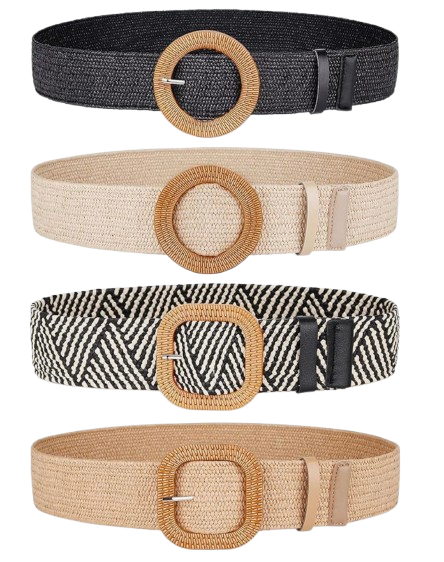 Set of 4 Neutral colored woven raffia belts