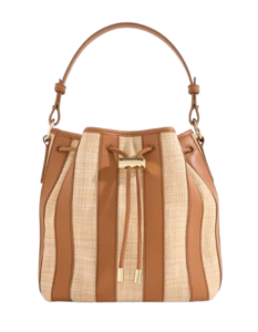 Talbots Raffia Leather Drawstring Crossbody Bag