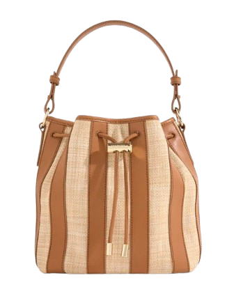 Talbots Raffia Leather Drawstring Crossbody Bag