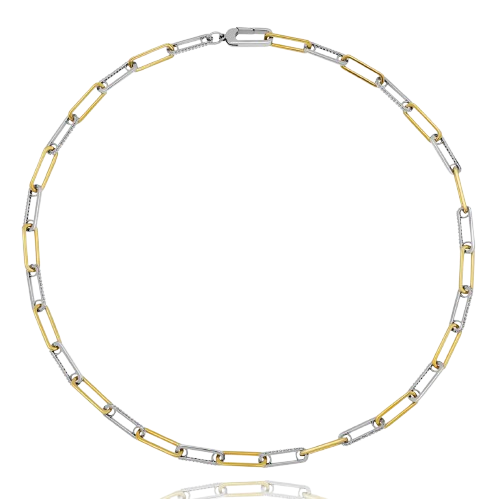 Crislu Two-Tone Cubic Zirconia Paperclip Chain Necklace