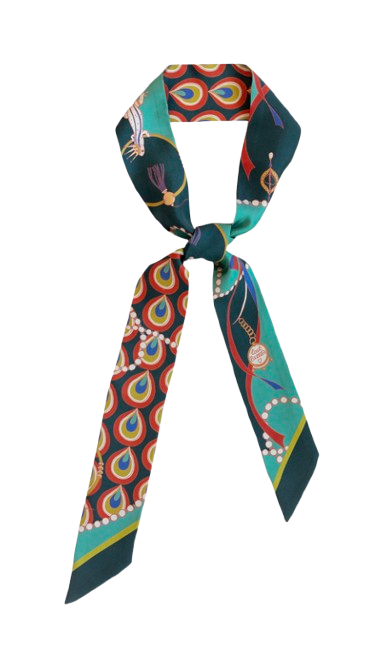 peacock feather printed skinny scarf