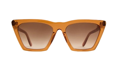 Amber acetate sunglasses with an angular geometric frame and brown-tinted lenses, shown from the front.