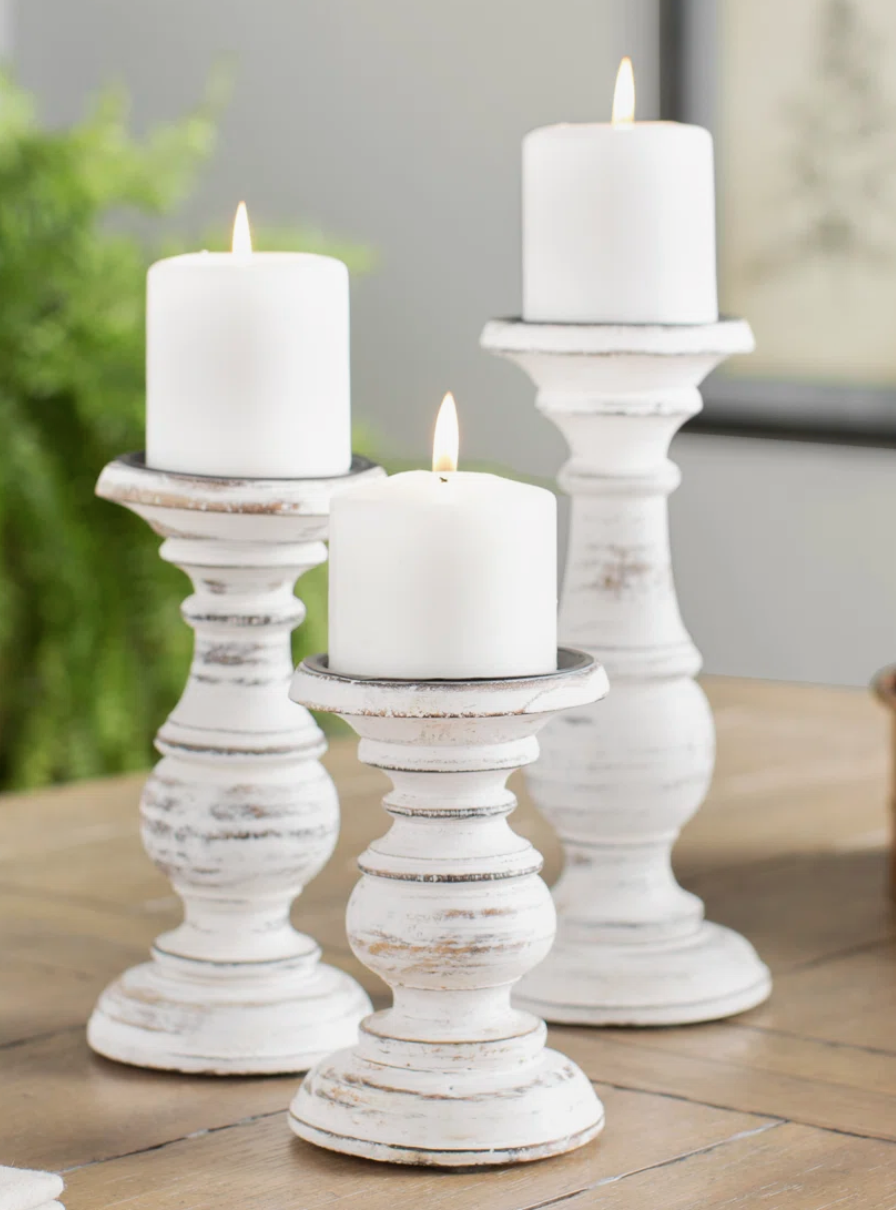 Turned Pillar Candle Holder – Set of 3