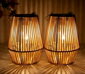 Solar Wicker LED Lanterns — Set of 2