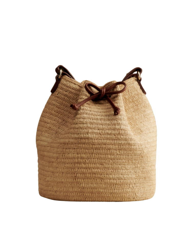 Raffia drawstring bag
