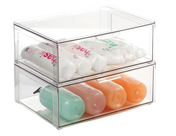 mDesign Stackable Bathroom Under-Sink Organizer — Set of 2