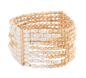 Chico’s Multi-Strand Beaded Stretch Bracelet in Mixed Metals