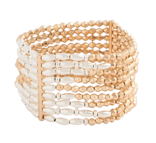 Chico’s Multi-Strand Beaded Stretch Bracelet in Mixed Metals