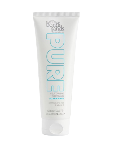 White tube of overnight self-tanning face mask infused with skincare ingredients for gradual color and hydration.