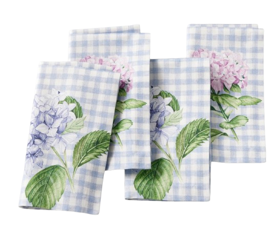 Hydrangea Gingham Napkins, Set of 4